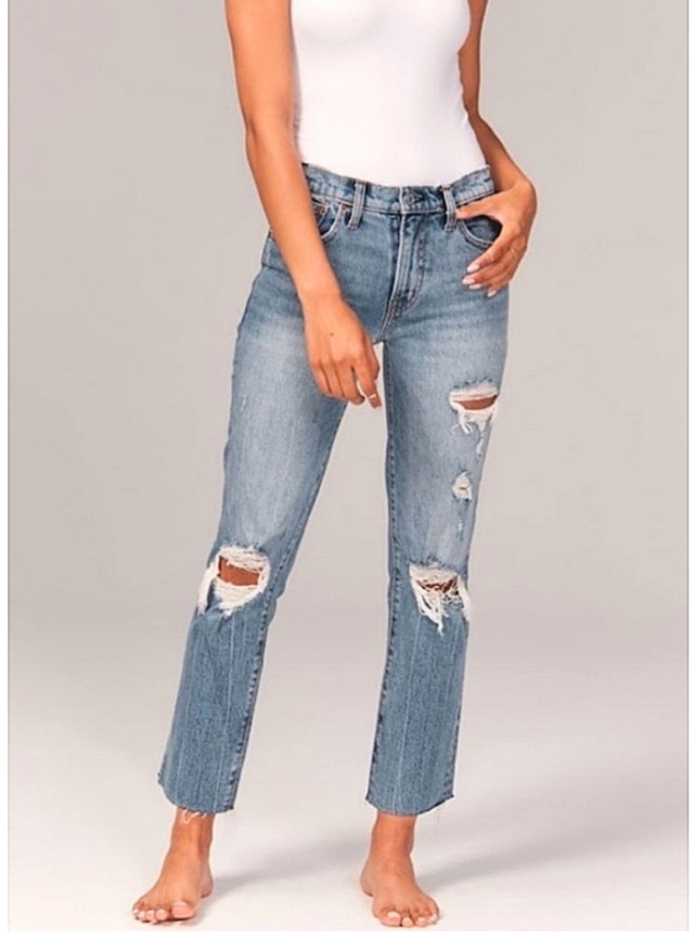 Abercrombie Boyfriend Mid Rise Jeans Women’s Size 26 2 Short Blue Denim Relaxed